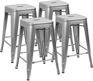 Metal Bar Stools 24" Indoor Outdoor Stackable Barstools Modern Style Industrial Vintage Counter Bar Stools Set of 4