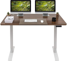 Load image into Gallery viewer, Large Electric Height Adjustable Standing Desk 55 x 28 Inches Computer Desk Stand Up Home Office Workstation Desk T-Shaped Metal Bracket Desk with Wood Tabletop and Memory Settings （Nut-brown）
