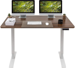 Large Electric Height Adjustable Standing Desk 55 x 28 Inches Computer Desk Stand Up Home Office Workstation Desk T-Shaped Metal Bracket Desk with Wood Tabletop and Memory Settings （Nut-brown）