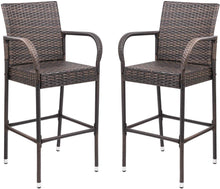 Load image into Gallery viewer, Patio Bar Stools Wicker Barstools Indoor Outdoor Bar Stool Patio Furniture with Footrest and Armrest for Garden Pool Lawn Backyard Set of 2 (Brown)
