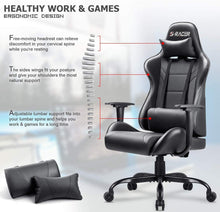 Load image into Gallery viewer, Gaming Office Chair Computer Chair High Back Racing Desk Chair PU Leather Adjustable Seat Height Swivel Chair Ergonomic Executive Chair with Headrest for Adults (Black)
