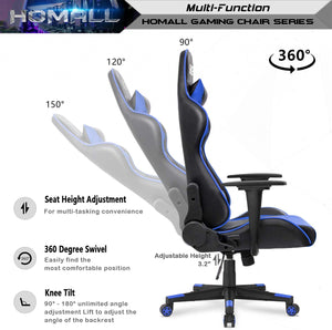 Gaming Chair Office Chair High Back Computer Chair PU Leather Desk Chair PC Racing Executive Ergonomic Adjustable Swivel Task Chair with Headrest and Lumbar Support (Blue)