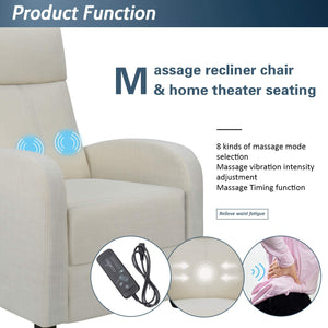 Fabric Recliner Chair Adjustable Home Theater Single Massage Recliner Sofa Furniture with Thick Seat Cushion and Backrest Modern Living Room Recliners (Beige)