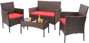 Brand New 4 Pieces Outdoor Patio Furniture Sets Rattan Chair Wicker Set, Outdoor Indoor Use Backyard Porch Garden Poolside Balcony Furniture Sets (Red)
