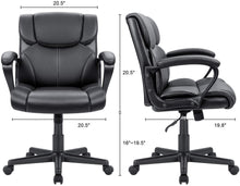 Load image into Gallery viewer, Mid Back Executive Office Chair Swivel Computer Task Chair with Armrests,Ergonomic Leather-Padded Desk Chair with Lumbar Support(Black)
