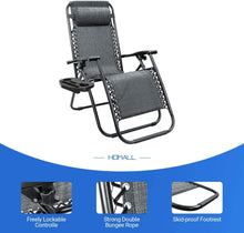 Load image into Gallery viewer, Zero Gravity Chair Adjustable Folding Lawn Lounge Chairs Outdoor Lounge Gravity Chair Camp Reclining Lounge Chair with Pillows for Poolside Backyard and Beach Set of 2 (Double-Gray)
