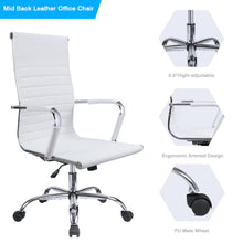 Load image into Gallery viewer, Office Desk Chair Mid Back Leather Height Adjustable Swivel Ribbed Chairs Ergonomic Executive Conference Task Chair with Arms (White)

