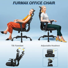 Load image into Gallery viewer, Ergonomic Office Chair Computer Desk Chair Mesh Fabric High Back Swivel Chair with Adjustable Headrest and Armrests Executive Rolling Chair with Curved Lumbar Support (Black)
