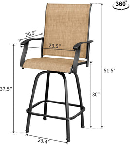 NEW Patio Bar Stools Set of 2 All-Weather Outdoor Patio Furniture Set Counter Height Tall Patio Swivel Chairs for Bistro, Lawn, Garden, Backyard