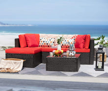 Load image into Gallery viewer, Brand New 5 Pieces Patio Furniture Sets All-Weather Outdoor Sectional Sofa Manual Weaving Wicker Rattan Patio Conversation Set with Cushion and Glass Table (Red)
