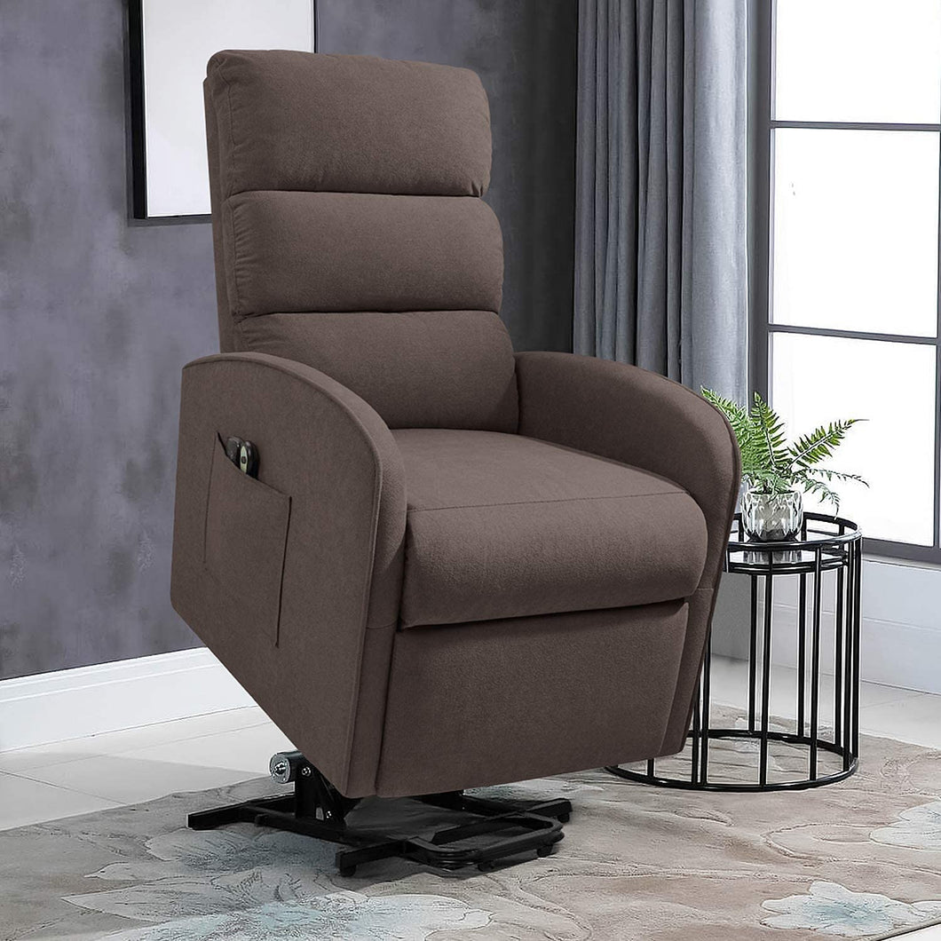 Power Lift Recliner Chair for Elderly with Vibration Massage Fabric Sofa Ergonomic Lounge Chair for Living Room Motorized Classic Single Sofa (Brown)