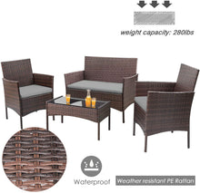 Load image into Gallery viewer, Brand New 4 Pieces Outdoor Patio Furniture Sets Rattan Chair Wicker Set, Outdoor Indoor Use Backyard Porch Garden Poolside Balcony Furniture Sets (Gray)
