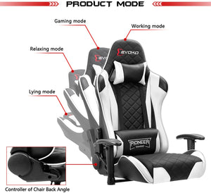 Gaming Chair Racing Style High Back Computer Chair with Adjustable Armrests Ergonomic Office Chair Executive Swivel Task Chair with Headrest and Lumbar Support (White)
