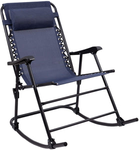 Patio Rocking Zero Gravity Chair Outdoor Wide Recliner Portable Lounge Chair Folding with Headrest for Camping Fishing Beach Poolside（Blue）