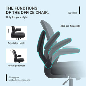 Office Desk Chair Ergonomic Mesh Chair Lumbar Support with Flip-up Arms and Adjustable Height (Black)