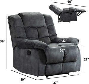 Home Single Recliner Chairs for Living Room Overstuffed Breathable Fabric Reclining Chair Manual Sofas (Gray)