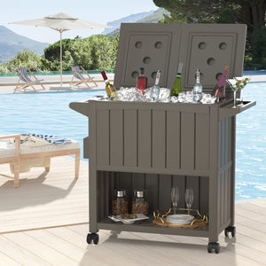 New 85 Quart Rolling Ice Chest Portable Patio Cooler Ice Chest Cart Outdoor Inodoor PP Rolling Cart on Wheels for Patio Pool Party Cookouts BBQ Ice Bag with Bottle Opener, Drainage and Cover