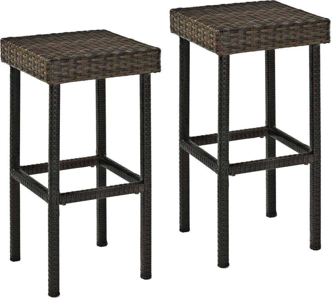 Set of 2 Patio Bar Stools, Indoor Outdoor Use Wicker Rattan Barstool with Footrest for Garden Pool Lawn Backyard, Study Steel Frame Bar Chairs Furniture (Brown)