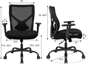 Big and Tall Office Chair High-Back Mesh Desk Chair Swivel Conference Chair with Adjustable Back and Lumbar Support Ergonomic Computer Chair Home Office Task Chair with Armrest (Black)