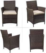Load image into Gallery viewer, Brand New 3 Pieces PE Rattan Wicker Chairs with Table Outdoor Garden Furniture Sets (Brown/Beige)
