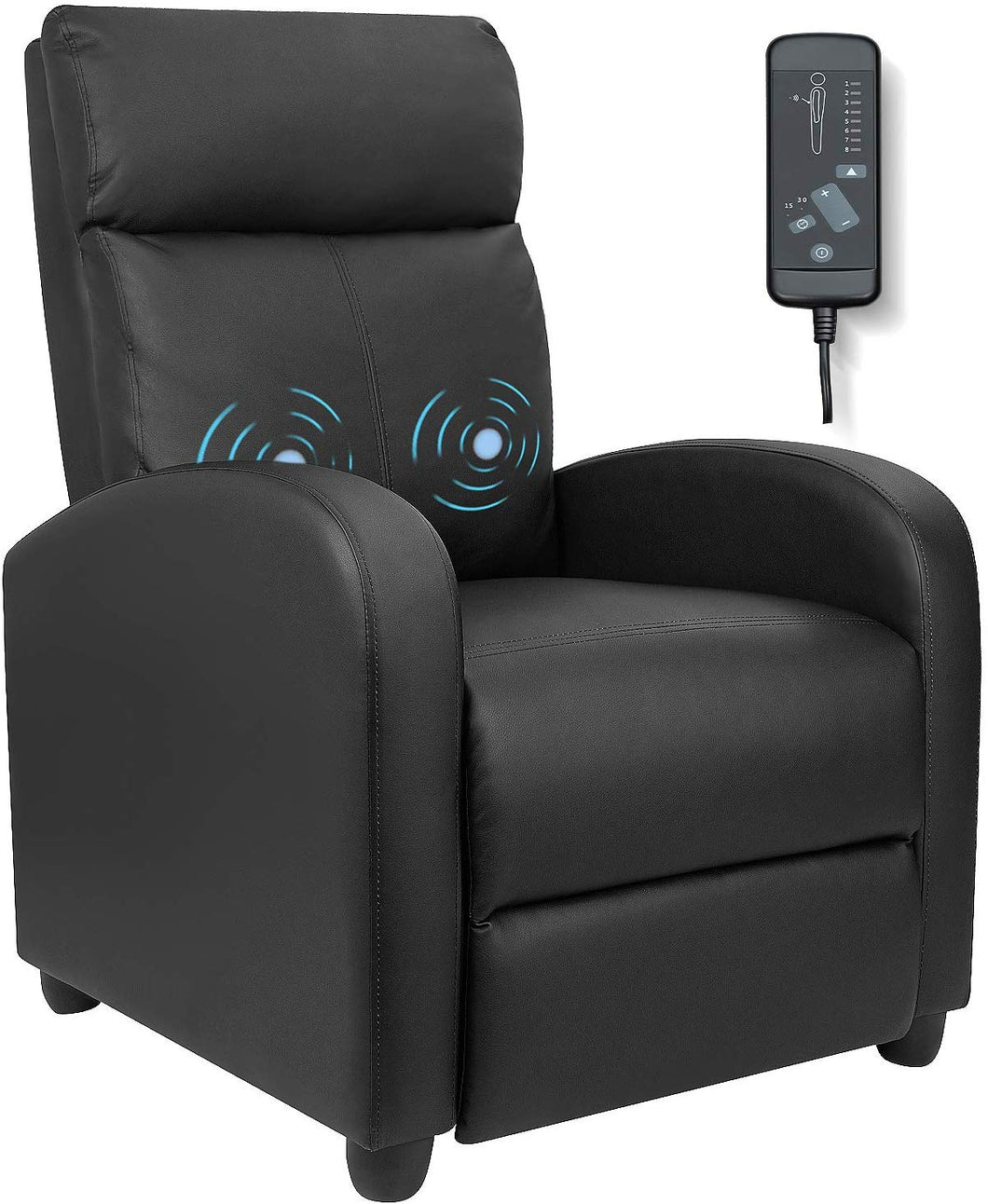 Recliner Chair with Massage Home Theater Seating PU Leather Modern Living Room Chair Padded Cushion Reclining Sofa (Black)