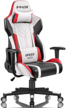 Load image into Gallery viewer, Gaming Chair Racing Style High-Back PU Leather Office Chair Computer Desk Chair Executive and Ergonomic Swivel Chair with Headrest and Lumbar Support (White/Red)
