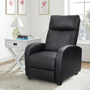 Recliner Chair Padded Seat PU Leather for Living Room Single Sofa Recliner Modern Recliner Seat Club Chair Home Theater Seating (Black)