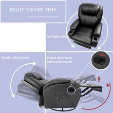 Load image into Gallery viewer, Rocking Chair Recliner Chair with Massage and Heating 360 Degree Swivel Ergonomic Lounge Chair Classic Single Sofa with 2 Cup Holders Side Pockets Living Room Chair Home Theater Seat (Black)
