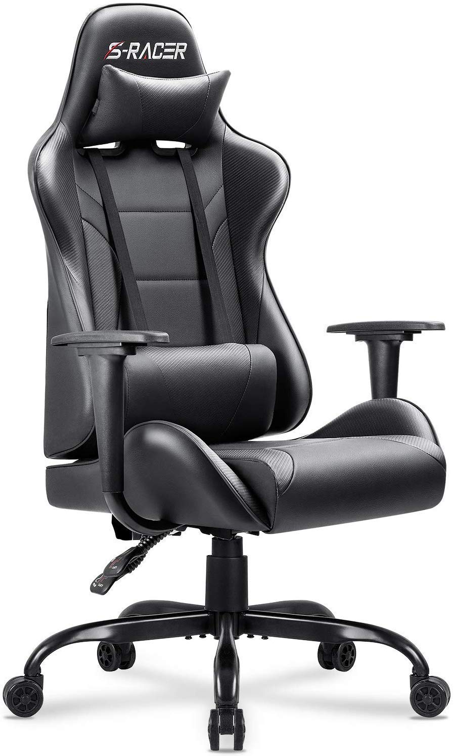 Gaming Office Chair Computer Chair High Back Racing Desk Chair PU Leather Adjustable Seat Height Swivel Chair Ergonomic Executive Chair with Headrest for Adults (Black)