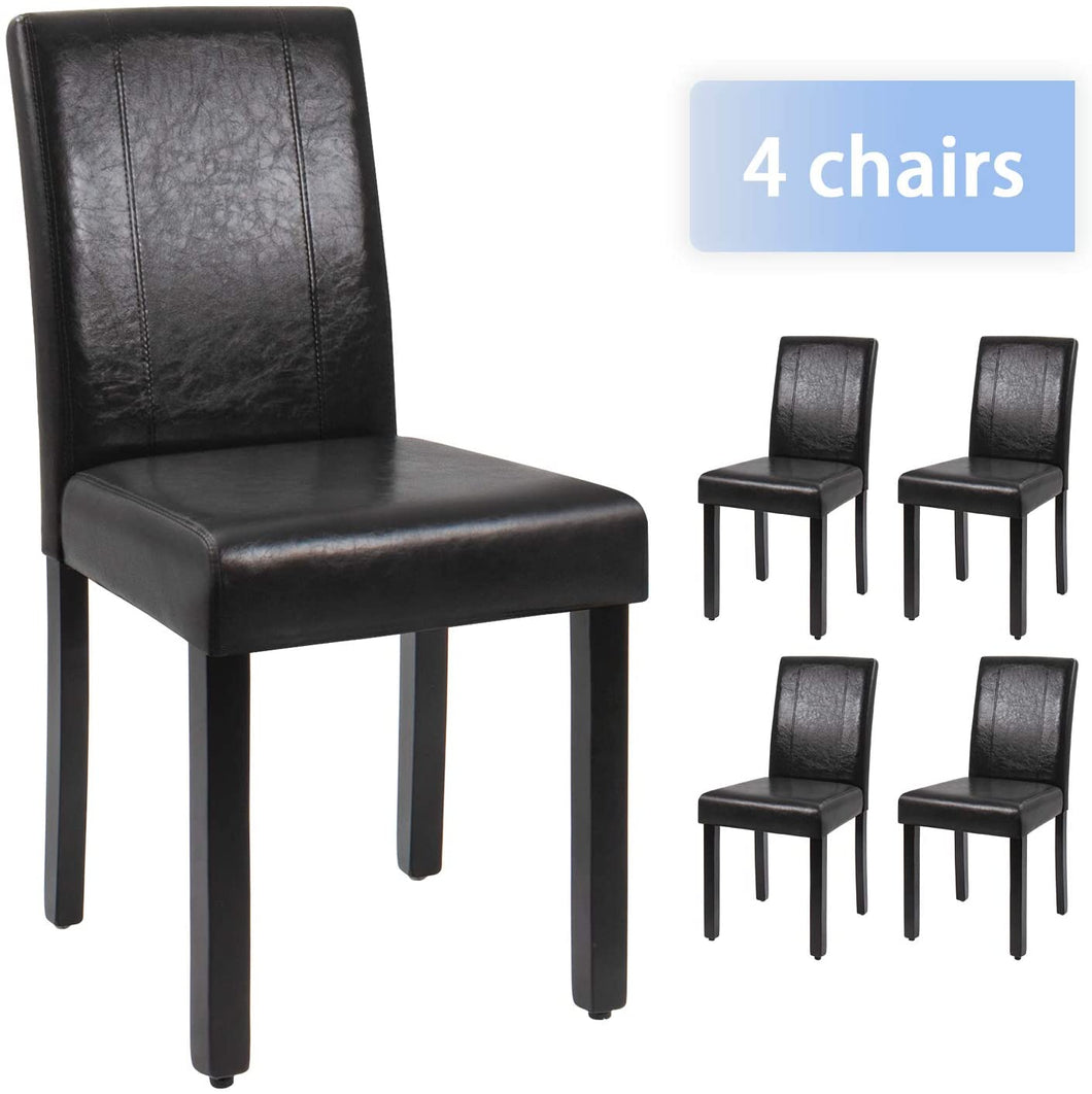 Dining Chair PU Leather Living Room Chairs Modern Kitchen Armless Side Chair with Solid Wood Legs Set of 4(Black)