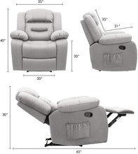 Load image into Gallery viewer, Pawnova Massage Recliner Chair Padding Sofa with Thick Cushions, Soft Adjustable Home Theater Seating, Wing Back Single Sofa for Living Room (Gray)
