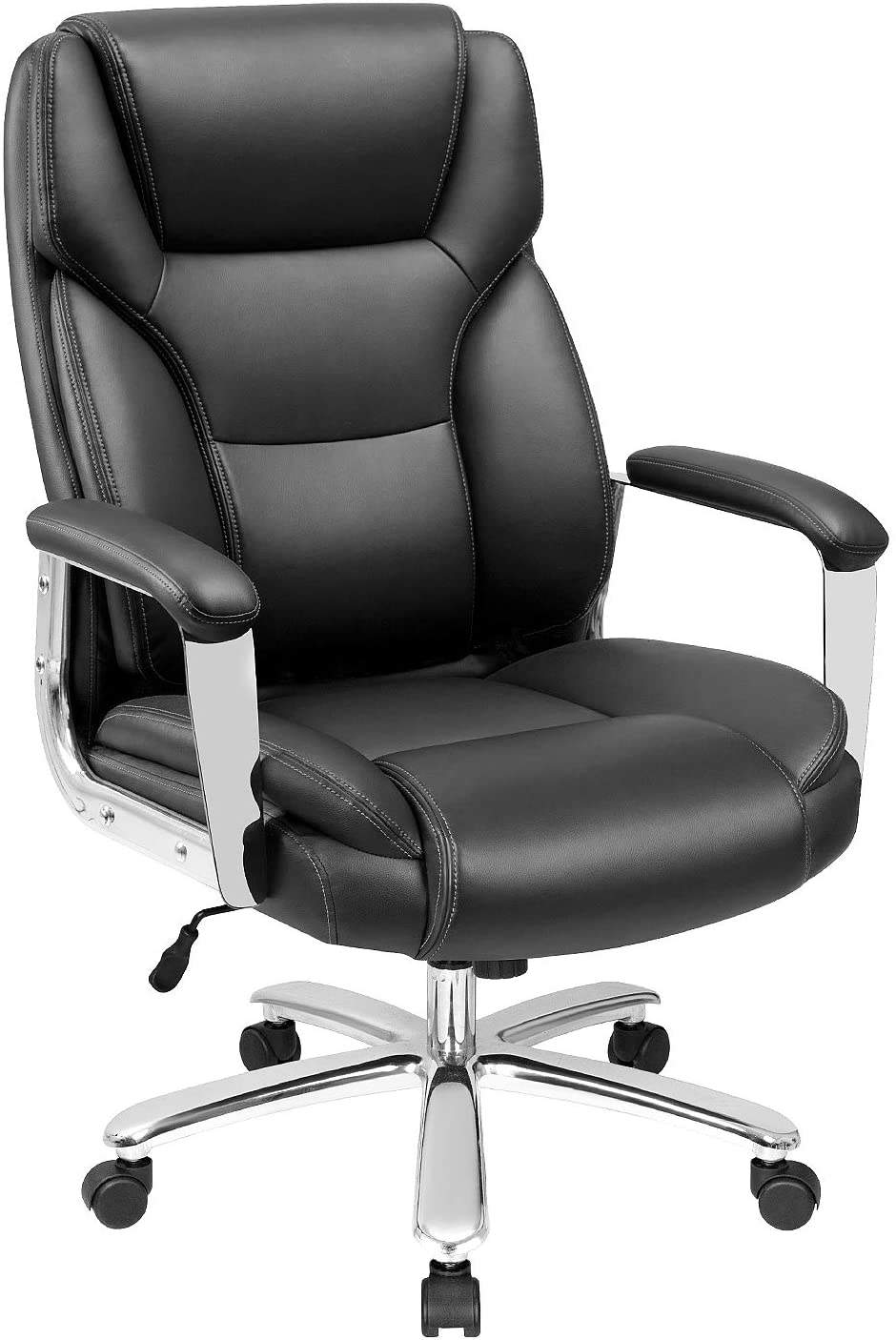 Big and Tall Office Desk Chair Leather Ergonomic High Back Executive Chair with Lumbar Support Swivel Computer Task Chair with Armrest (Black)