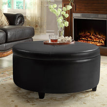 Load image into Gallery viewer, Pawnova Round Leatherette Storage Ottoman with Lid, Living Room Chair, Black
