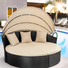 Load image into Gallery viewer, Patio Furniture Outdoor Daybed with Retractable Canopy Wicker Furniture Sectional Seating with Washable Cushions for Patio Backyard Porch Pool Round Daybed Separated Seating (Beige)
