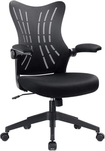 Office Desk Chair with Flip Arms,Mid Back Mesh Computer Chair Swivel Task Chair with Ergonomic with Lumbar Support (Black)