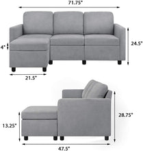 Load image into Gallery viewer, Convertible Sectional, L-Shaped Couch Soft Seat and Modern Linen Fabric for Small Space, Living Room Sofa with Comfortable Backrest, Gray
