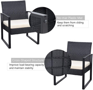 Brand New 3 Pieces Patio Set Outdoor Wicker Patio Furniture Sets Modern Bistro Set Rattan Chair Conversation Sets with Coffee Table for Yard and Bistro