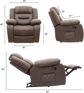 Pawnova Massage Recliner Chair Padding Sofa with Thick Cushions, Soft Adjustable Home Theater Seating, Wing Back Single Sofa for Living Room (Brown)