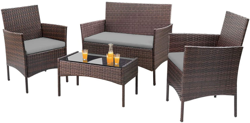 Brand New 4 Pieces Outdoor Patio Furniture Sets Rattan Chair Wicker Set, Outdoor Indoor Use Backyard Porch Garden Poolside Balcony Furniture Sets (Gray)