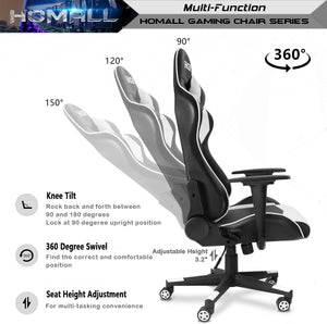 Gaming Chair Office Chair High Back Computer Chair PU Leather Desk Chair PC Racing Executive Ergonomic Adjustable Swivel Task Chair with Headrest and Lumbar Support (White)