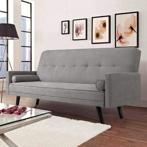 Mid-Century Futon Sofa Bed Modern Fabric Couch Convertible Reclining Sofa Bench Seat with 2 Cushion for Living Room and Office, 80 inch Length (Grey)