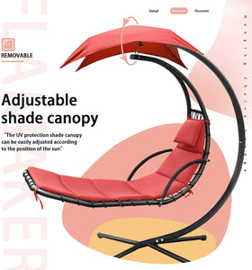 Patio Hammock Lounge Chair Hanging Chaise Lounger Chair Hammock Stand Outdoor Chair Floating Chaise Swing Chair with Canopy(Orange)