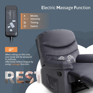 Pawnova Wing Back Massage Recliner Chair, Adjustable Home Theater Seating, Soft Padding Single Sofa for Living Room,Gray