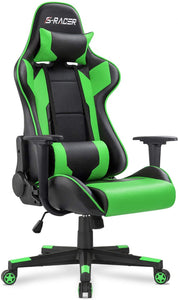Gaming Chair Office Chair High Back Computer Chair PU Leather Desk Chair PC Racing Executive Ergonomic Adjustable Swivel Task Chair with Headrest and Lumbar Support (Green)