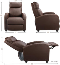 Load image into Gallery viewer, Recliner Chair with Massage Home Theater Seating PU Leather Modern Living Room Chair Padded Cushion Reclining Sofa (Brown)

