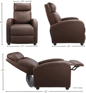 Recliner Chair with Massage Home Theater Seating PU Leather Modern Living Room Chair Padded Cushion Reclining Sofa (Brown)