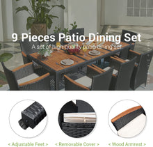 Load image into Gallery viewer, Outdoor Patio Dining Set, 9 PCS Outdoor Patio Furniture Set, Patio Conversation Set with Acacia Wood Table Top, Rattan Outdoor Dining Table and Chairs for Backyard, Garden, Deck Visit the Devoko Store
