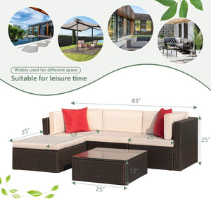 Brand New 5 Pieces Patio Furniture Sets All-Weather Outdoor Sectional Sofa Manual Weaving Wicker Rattan Patio Conversation Set with Cushion and Glass Table (Beige)