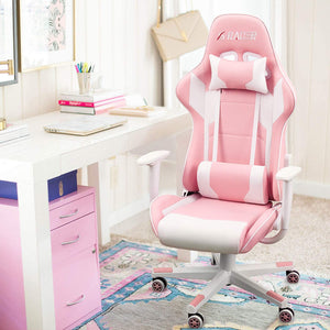 Gaming Chair Office Chair High Back Computer Chair PU Leather Desk Chair PC Racing Executive Ergonomic Adjustable Swivel Task Chair with Headrest and Lumbar Support (Pink)