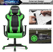 Load image into Gallery viewer, Gaming Chair Office Chair High Back Computer Chair PU Leather Desk Chair PC Racing Executive Ergonomic Adjustable Swivel Task Chair with Headrest and Lumbar Support (Green)
